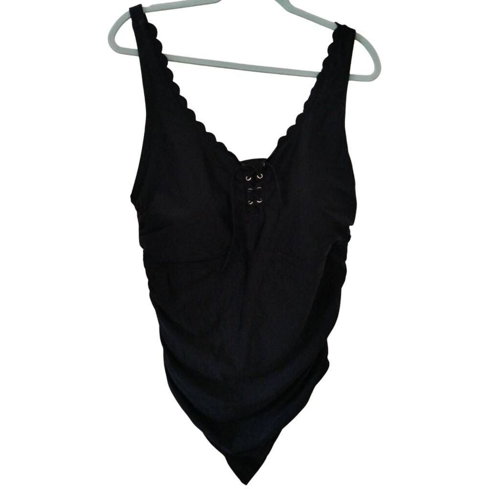 Kona Sol Plus Size Black Lace Up Design One Piece Maillot Swimsuit Size 22